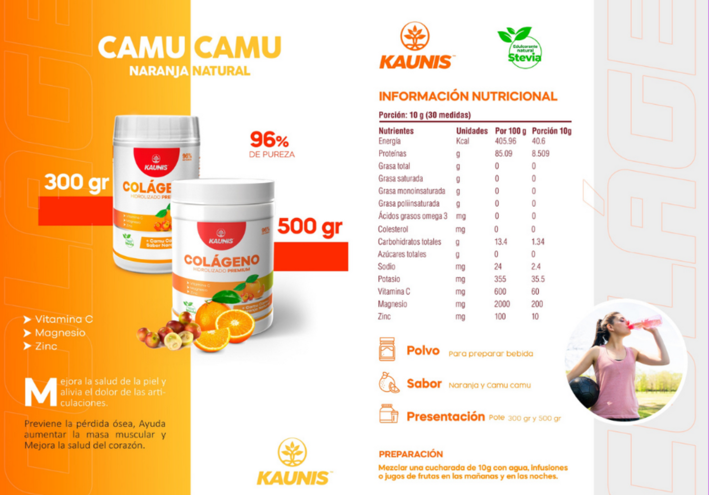 Colágeno Hidrolizado Camu Camu (Vitamina C, Magnesio y Zinc) Kaunis 300g