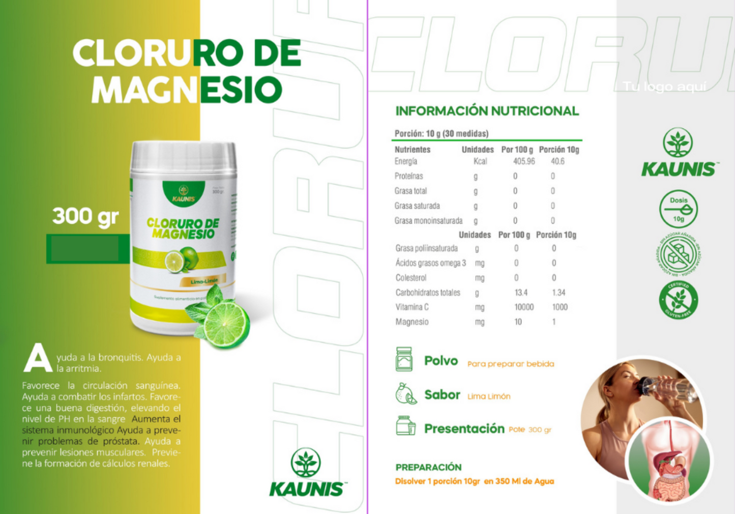 Cloruro de Magnesio sabor Lima + Limón Kaunis 300g