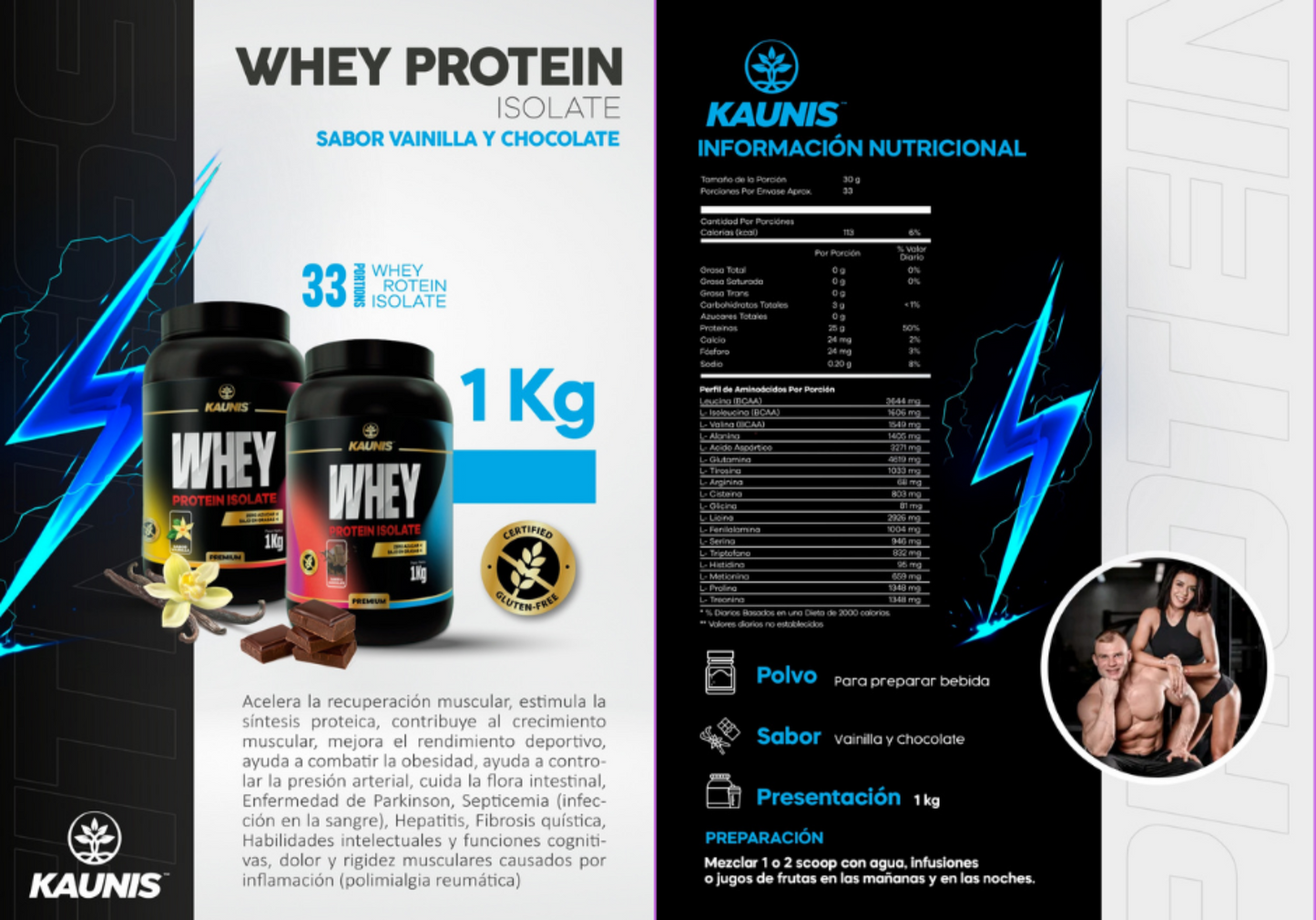 Whey Protein Isolate - Sabor Chocolate Kaunis 1Kg