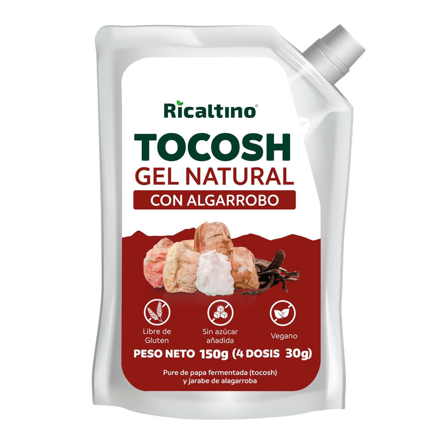 Gel probiótico y prebiótico de Tocosh con Algarrobo Ricaltino Pack 6 und x 150g