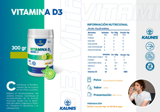 Vitamina D3 4000ui sabor a Limón Kaunis 300g
