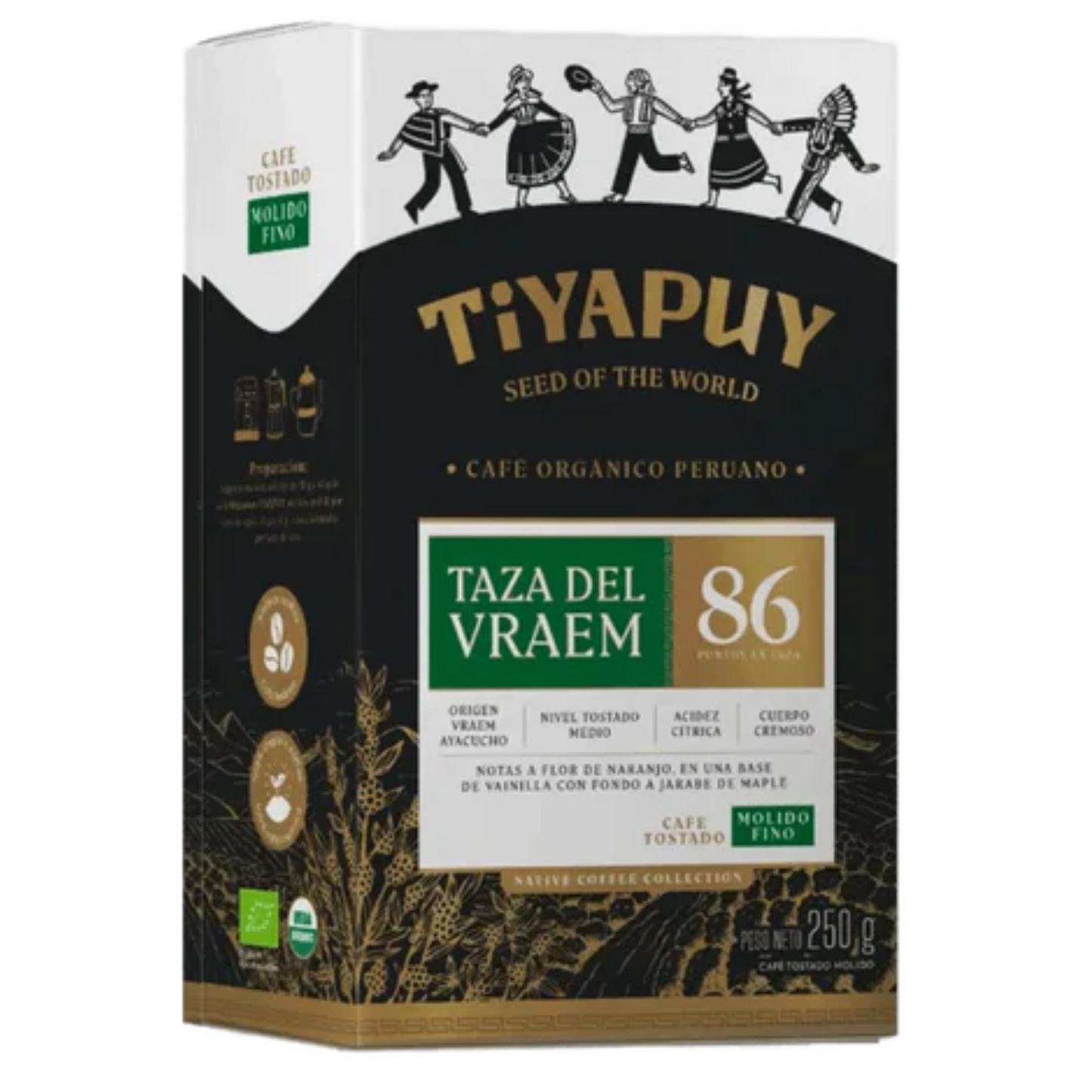 Cafe Organico Tostado Molido 86 Puntos TIYAPUY Caja 6 und x 250g