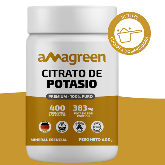 Citrato de Potasio Premium 100% Puro Amagreen 400g, sin sabor, origen alemán