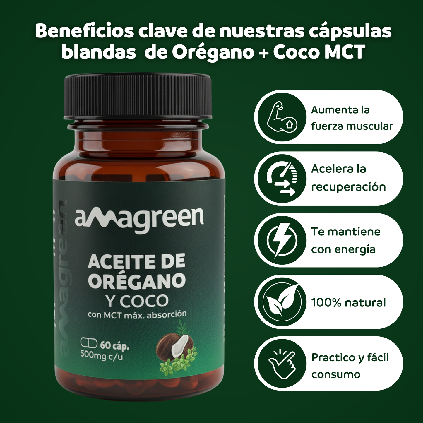 Aceite de Orégano y Aceite de Coco MCT en Cápsulas 60 unidades | formula 2 en 1