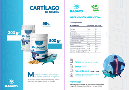 Colágeno Hidrolizado Premium con Cartilago de Tiburon (Vitamina C y Calcio) Kaunis 300g
