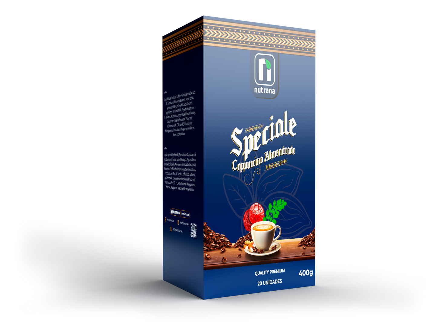 Cafe con Ganoderma Cappuccino Almendrado 12 en 1 Nutrana 400g (20 sachets)