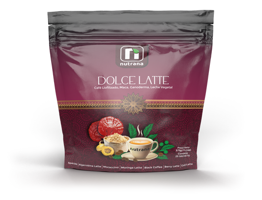 Dolce Latte Café, Maca, Ganoderma y Leche Vegetal Nutrana 375g (25 Sachets)