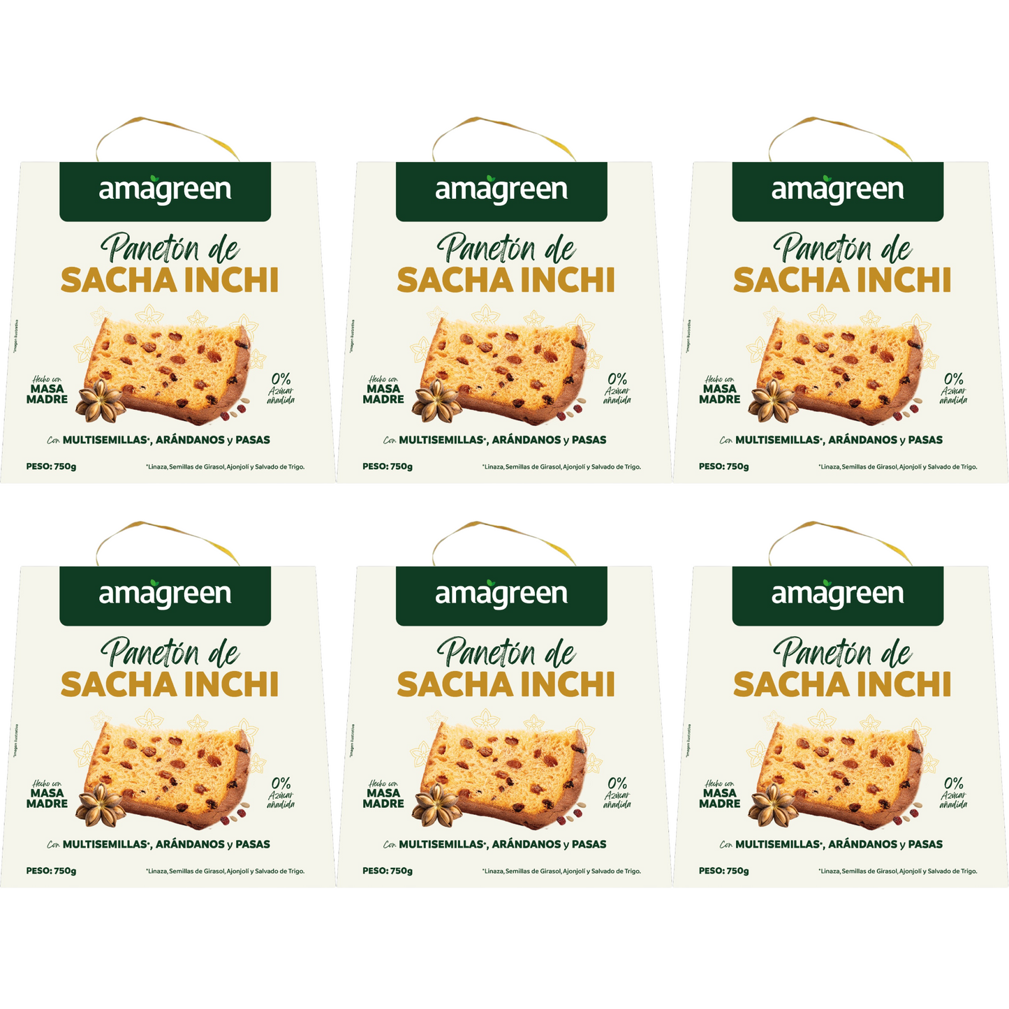 Caja x 6 Panetón Vegano de Sacha Inchi y multisemillas con Miel Cabuya 750g