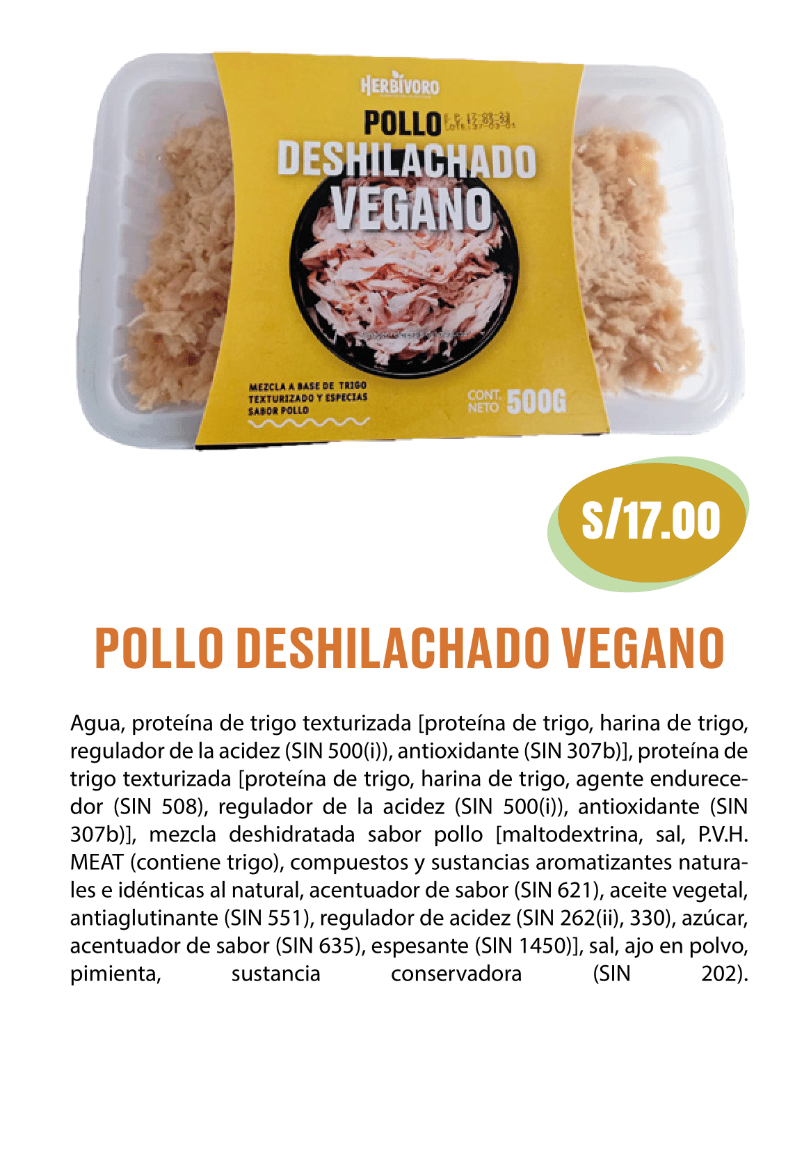 Deshilachado vegano sabor pollo atmósfera modificada Herbivoro 70g
