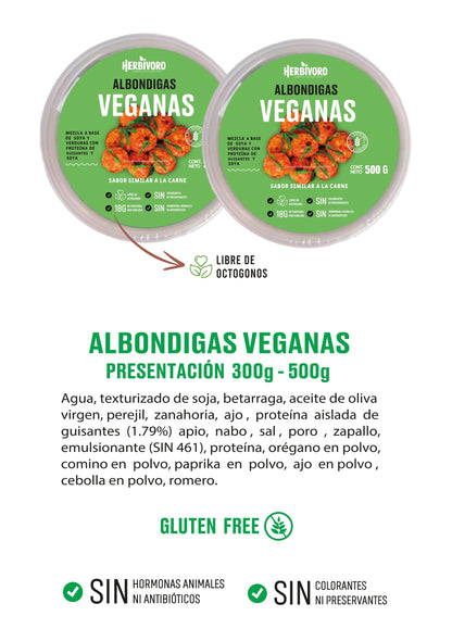 Albóndiga vegana sabor carne congelada Herbivoro taper 300g