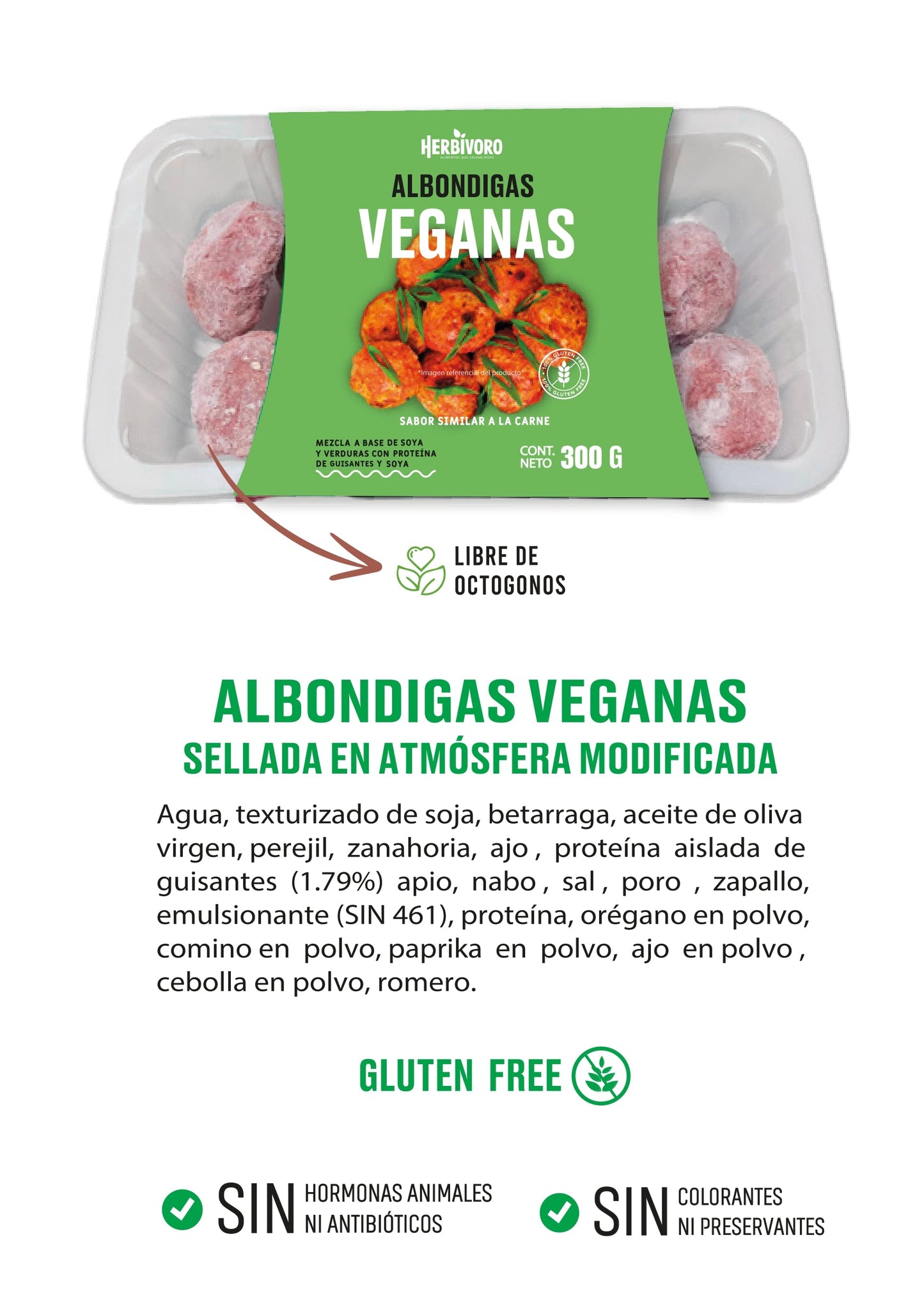 Albóndiga vegana sabor carne atmosfera modificada Herbivoro 300g