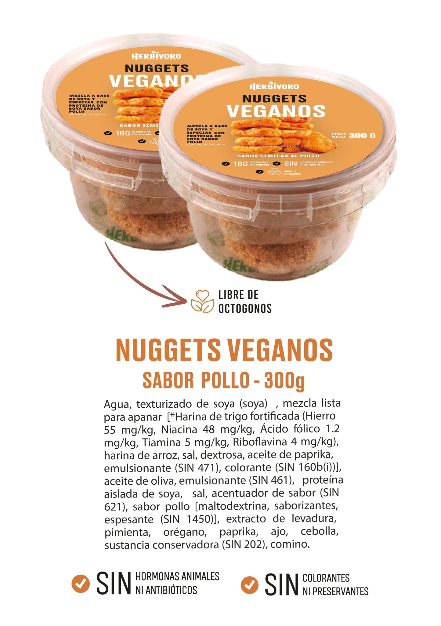 Nuggets vegano sabor pollo congelado Herbivoro taper 300g