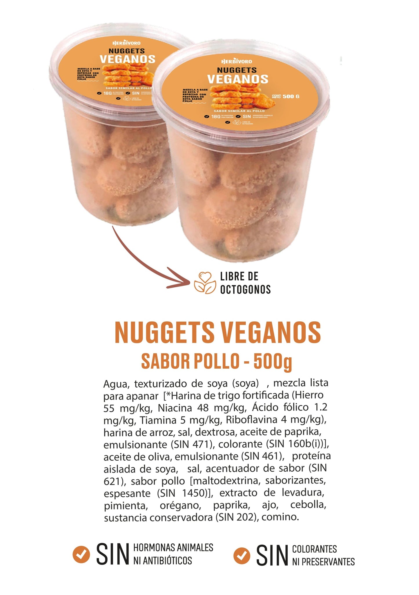 Nuggets vegano sabor pollo congelado Herbivoro taper 500g
