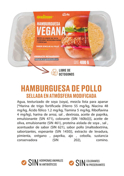 Hamburguesa vegana sabor pollo atmósfera modificada Herbivoro 400g